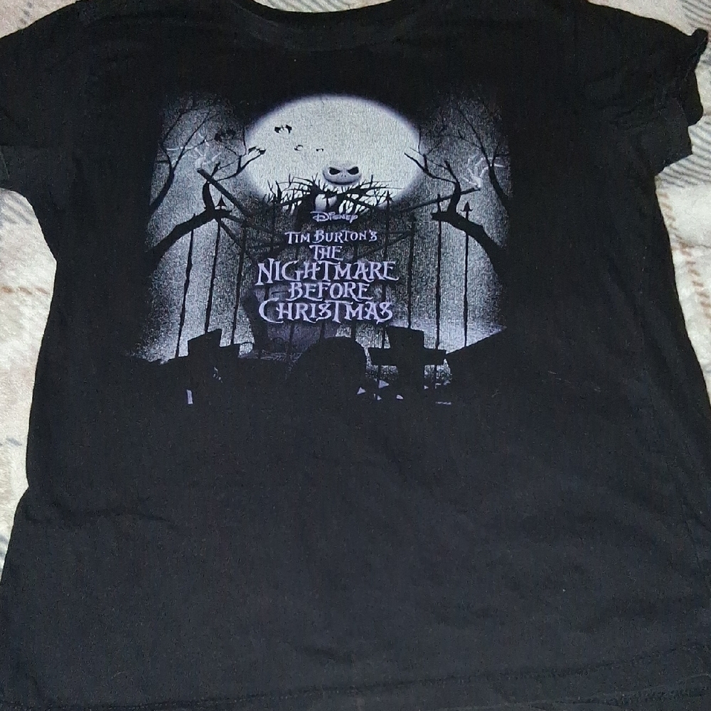 Disney Black The Nightmare Before Christmas Graphic Tee with Moonlit Graveyard